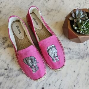 NWOT Soludos Elephant Embroidered Platform Smoking Espadrille Pink Canvas 8.5